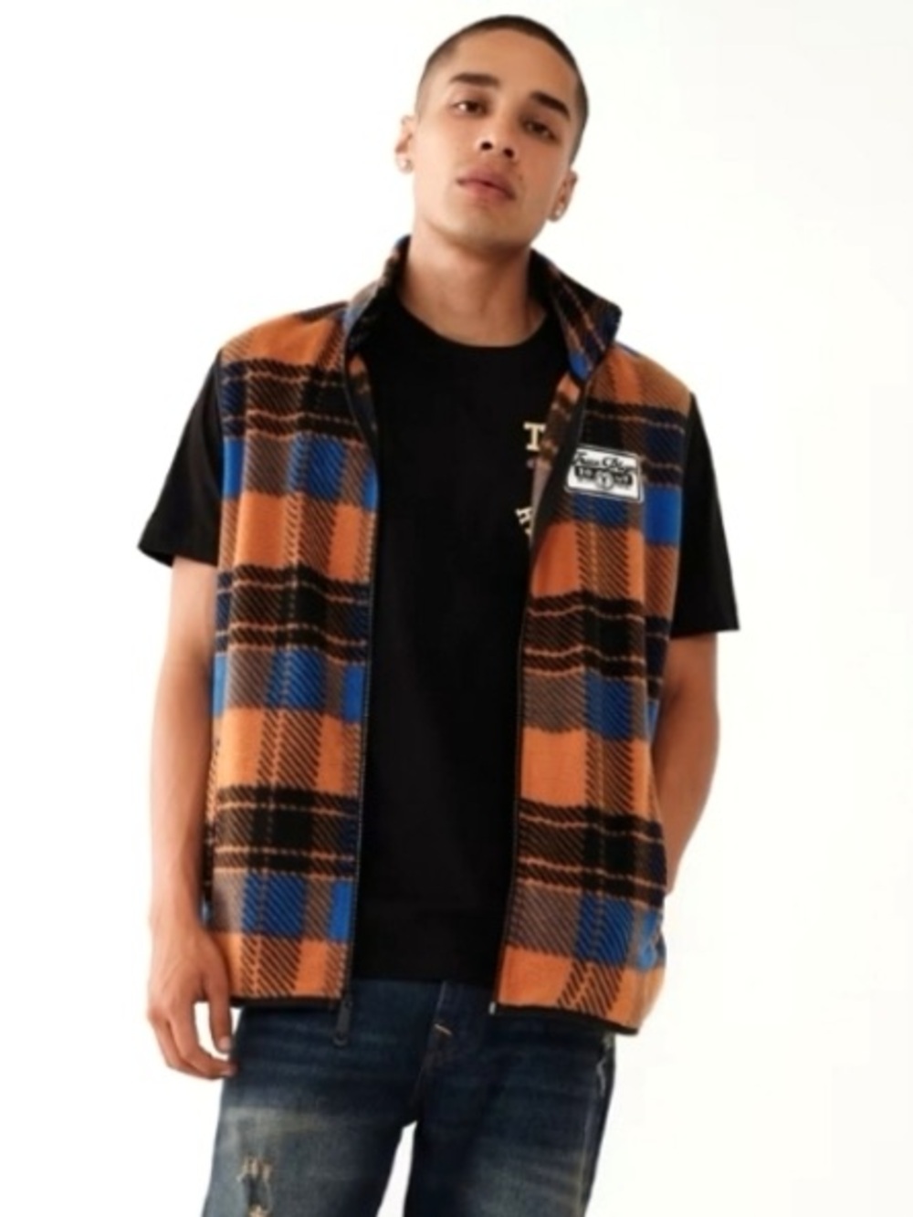 TRUE RELIGION Plaid Fleece Vest M